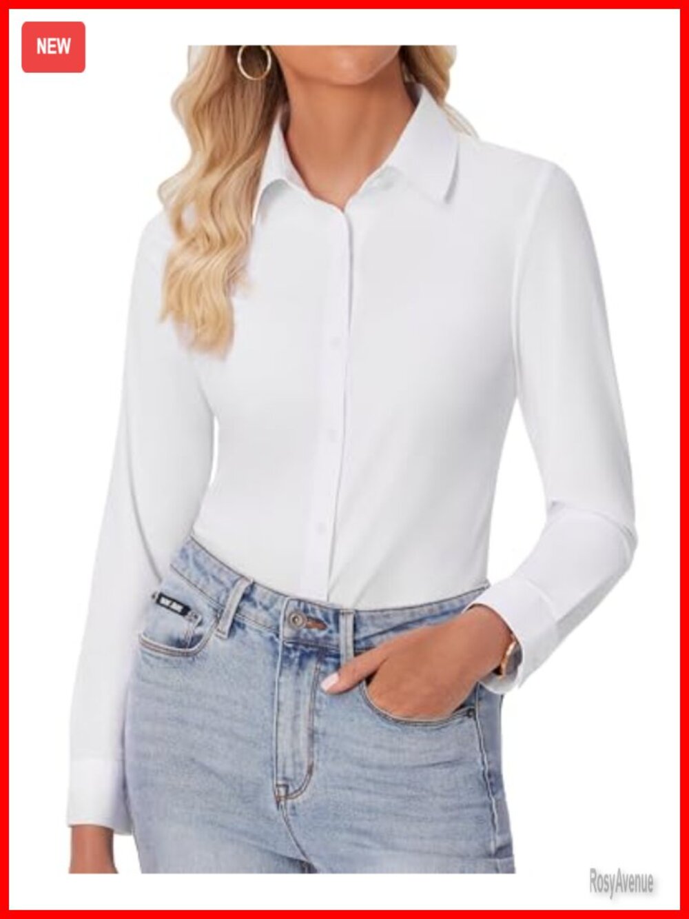 Women's Slim Fit Button Down Long Sleeve Stretch Wrinkle Free Work Shirt
